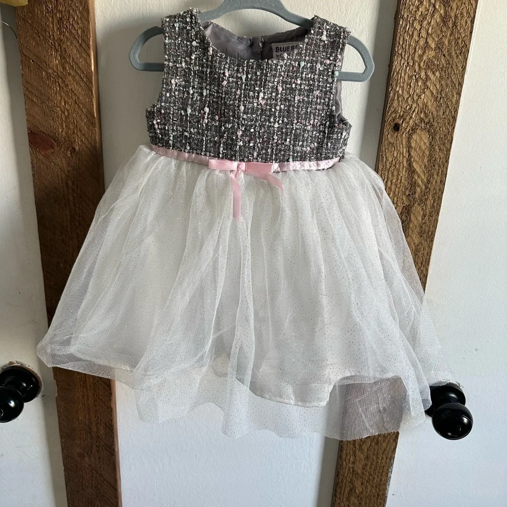 Blueberi Boulevard 2T Girl Formal Dress Tweed Tulle Lined Sleeveless Blingy Tutu
